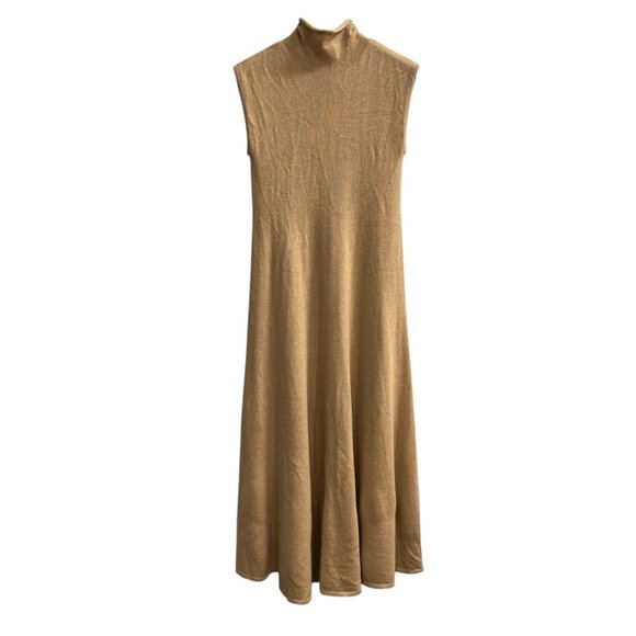 Autumn Cashmere Dress Womens XS Funnel Neck Flare Tan Midi Quiet Luxury Capsule